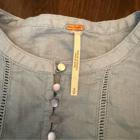 Free People High Swells Peasant Balloon Sleeve 100% Linen Top - Picture 4 of 6